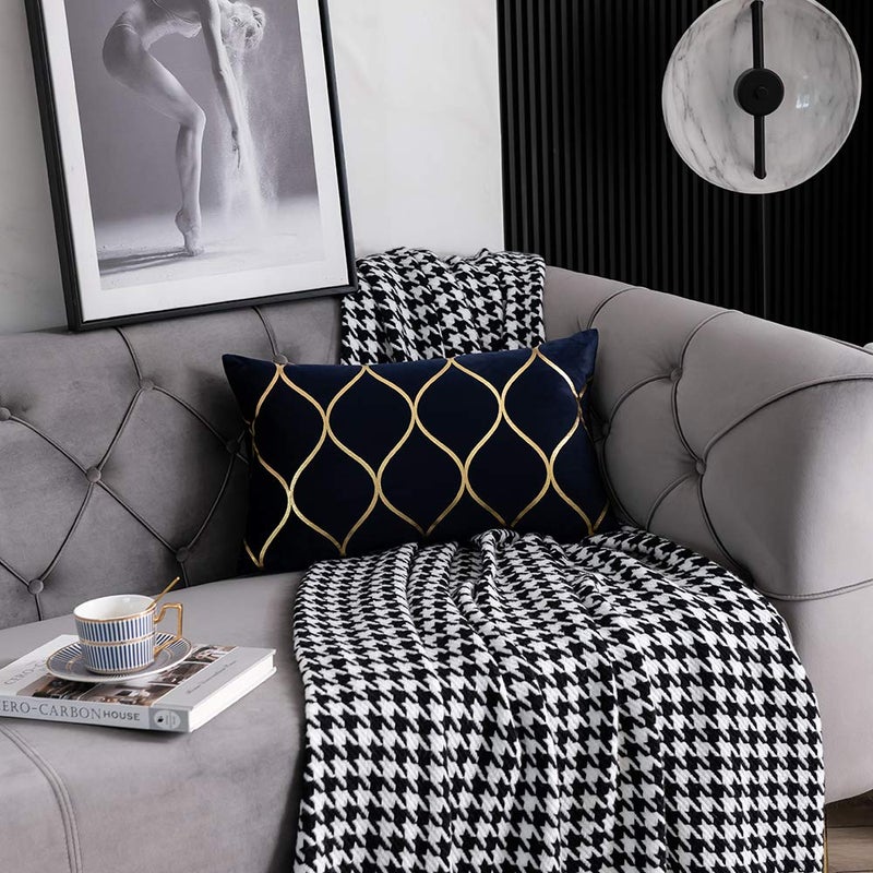 DEZENE Gold Velvet Throw Pillow Covers Navy: 2 Pack 12x20 Inch Rectangular Decorative Pillow Cases for Bedroom Sofa Couch Living Room - Image 3